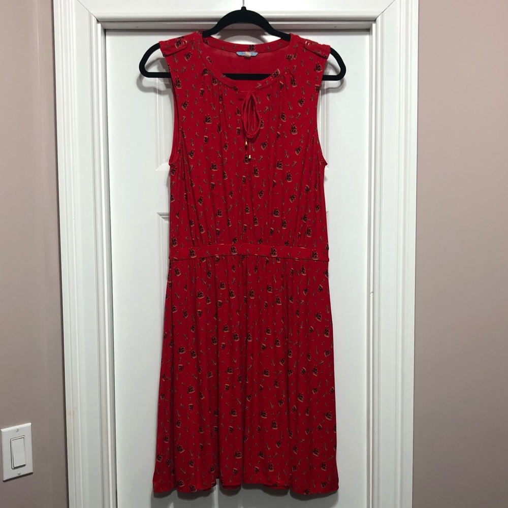 Red Sleeveless Knit Ship/Anchor Print Dress